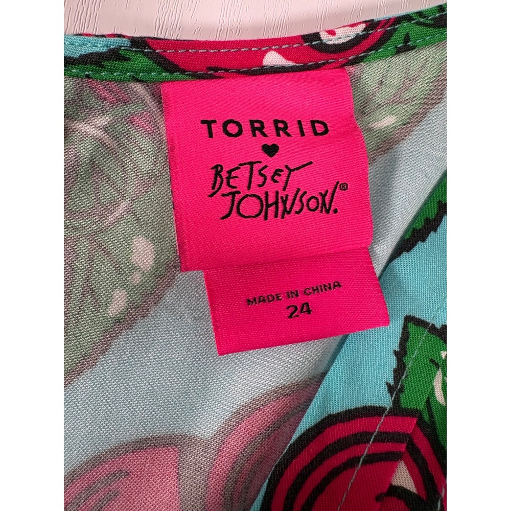 Torrid Betsey Johnson Blue Cherry Print Surplice Midi Dress Plus Size 24 Pockets - Picture 4 of 15